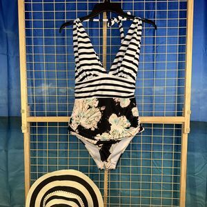 Beachsissi swimwear Women’s M Medium One Piece Halter Striped Floral Swimsuit